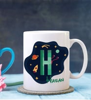 Kişiye Özel H Harfi Temalı Space Tasarımlı Beyaz Kupa