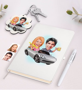 BK Gift Kişiye Özel Sevgili Karikatürlü Beyaz Defter Kalem ve Anahtarlık Hediye Seti-53 (Model 1)