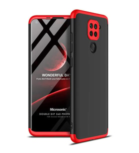 Microsonic Xiaomi Redmi Note 9 Kılıf Double Dip 360 Protective Siyah Kırmızı