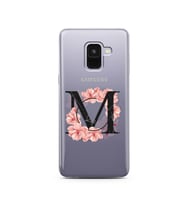 Pembe Çiçekli Harf Tasarım Süper Şeffaf Silikon Telefon Kılıfı Samsung A8 (2018)
