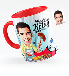 BK Gift Kişiye Özel Bay Mangalcı Karikatürlü Kırmızı Kupa Bardak  1