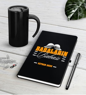 BK Gift Kişiye Özel Babaların Babası Siyah Defter Kalem Termos Mug Seti-2 (Model 1)