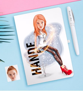 BK Gift Kişiye Özel Bayan Karikatürlü Beyaz Defter ve Kalem Hediye Seti-39