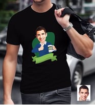 BK Gift Kişiye Özel Bay En İyi Öğretmen Karikatürlü Siyah T-Shirt