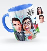 BK Gift Kişiye Özel Evleniyoruz Karikatürlü Mavi Kupa Bardak  1
