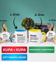İkili Mavi Sarı Kişiye Özel Baba ve Anne Kupa Bardak Anahtarlık Hediye Seti