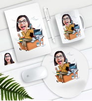 BK Gift Kişiye Özel Bayan Muhasebeci Karikatürlü Defter Kalem Kupa Mouse Pad Seti (Model 1)