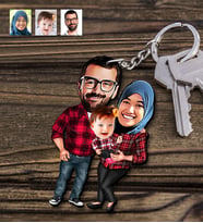 BK Gift Kişiye Özel Aile Karikatürlü Ahşap Anahtarlık - 2