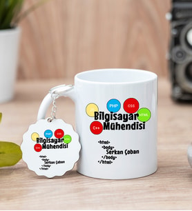 Bilgisayar Mühendisi Beyaz Kupa Bardak Ve Anahtarlık Set