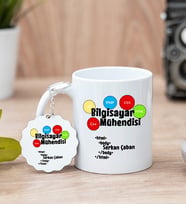 Bilgisayar Mühendisi Beyaz Kupa Bardak Ve Anahtarlık Set