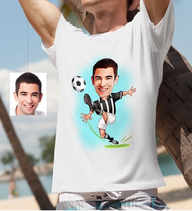 BK Gift Kişiye Özel Bay Siyah Beyaz Futbolcu Karikatür Beyaz Tişört  1