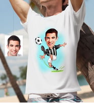BK Gift Kişiye Özel Bay Siyah Beyaz Futbolcu Karikatür Beyaz Tişört  1