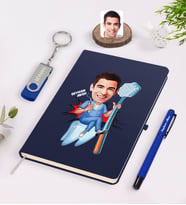 BK Gift Kişiye Özel Erkek Diş Hekimi Karikatürlü Lacivert Defter Kalem 32gb USB Bellek Hediye Seti-2 (Model 1)