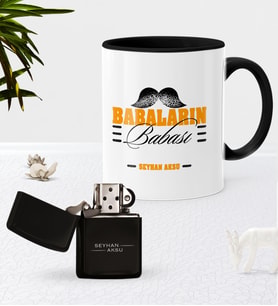 BK Gift Kişiye Özel Babaların Babası Siyah Kupa Bardak Benzinli Metal Çakmak Seti-2 (Model 1)