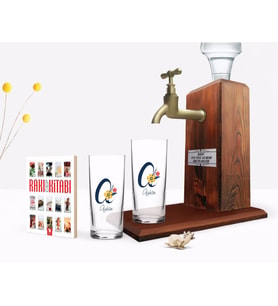 BK Gift Kişiye Özel Renkli Baskılı Harf ve İsim Tasarımlı İkili Rakı Bardağı Ahşap Rakı Standı ve Cep Kitabı Hediye Seti-2 (Model 1)