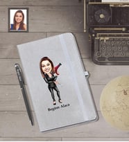 Kişiye Özel Kuaför Bayan Karikatürlü Gri Defter Kalem Hediye Seti   Mod-4