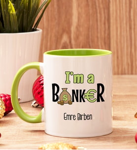 Bankacıya Hediye İçi Ve Kulpu Renkli Kupa Bardak