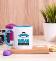 Canım Babam Ahşap Altlıklı Mumlu Mavi Kupa Bardak