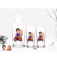 BK Gift Kişiye Özel Renkli Baskılı Sevgililer Karikatürlü İkili Rakı Bardağı ve Karaf Hediye Seti-10 (Model 1)