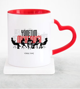 BK Gift Kişiye Özel Mesleki Yönetim Mühendisi Kırmızı Kalpli Kupa Bardak