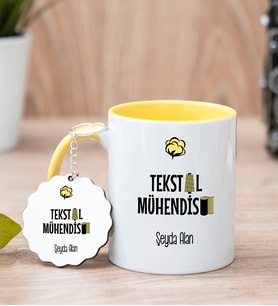 Tekstil Mühendisi Sarı Kupa Bardak Ve Anahtarlık Set