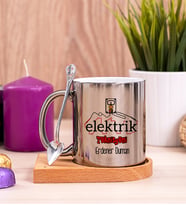 Elektrik Teknisyeni Ahşap Altlıklı Silver Kupa Bardak