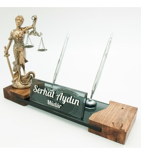 Avukata Özel Adalet Themis Heykeli Masif Gümüş Ofis Masa İsimliği