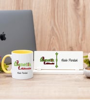 Genetik Mühendisi Sarı Kupa Bardak Ve Masa İsimliği Hediye Seti