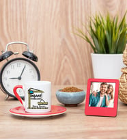 İnşaat Teknolojisi Öğretmeni Kırmızı Fincan ve Kırmızı Mini Fotoğraf Çerçevesi
