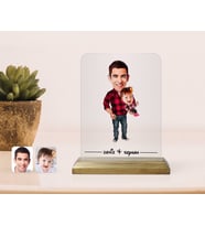 BK Gift Kişiye Özel Baba Kız Karikatürlü Ahşap Standlı Çerçeve-2 (Beyaz)