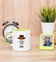 Awesome Dad Yeşil Kupa Bardak ve Yeşil Mini Fotoğraf Çerçevesi