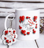 BK Gift Kişiye Özel Sevgililer Günü Beyaz Kupa ve Anahtarlık Hediye Seti-20 (Model 1)