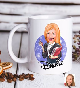 BK Gift Kişiye Özel Kadın Yönetici Karikatürlü Beyaz Kupa Bardak-1