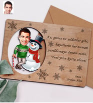BK Gift Kişiye Özel Bay Karikatürlü Retro Ahşap Yılbaşı Tebrik Kartı - 3