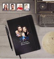 Kişiye Özel Aile Karikatürlü Siyah Defter Kalem Hediye Seti   Mod-2