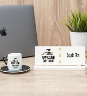 Tekstil Teknolojisi Öğretmeni Siyah Türk Kahvesi Fincanı Ve Masa İsimliği Seti