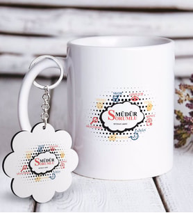 BK Gift Kişiye Özel Mesleki Sorumlu Müdür Beyaz Kupa ve Anahtarlık Hediye Seti (Model 1)