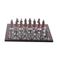 Büyük Boy Metal Osmanlı Bizans Satranç Takımı Antik ve Sedef Desenli MDF Ahşap Satranç Tahtası (37x37 cm.)