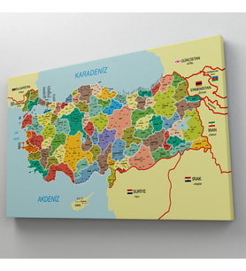 HaritaSepeti Türkiye Haritası İl ve İlçeli Komşulu Kanvas Tablo 3006