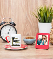İnşaat Mühendisi Kırmızı Kahve Fincanı ve Kırmızı Mini Fotoğraf Çerçevesi