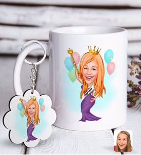 BK Gift Kişiye Özel Dünya Güzeli Karikatürlü Beyaz Kupa ve Anahtarlık Hediye Seti-1 (Model 1)
