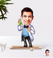 BK Gift Kişiye Özel Erkek Kimya Öğretmeni Karikatürlü Ahşap 3D Biblo-3 (Beyaz)