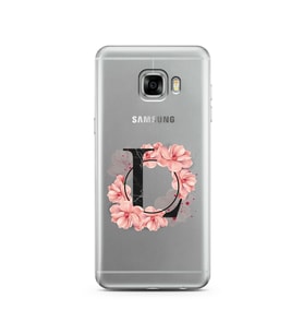Pembe Çiçekli Harf Tasarım Süper Şeffaf Silikon Telefon Kılıfı Samsung C5   L-Ha