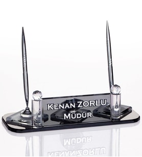 Ege Kristal Masa İsimliği Hediye Ofis Büro Masa İsimlik Gümüş (Siyah)