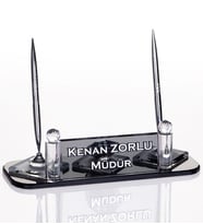 Ege Kristal Masa İsimliği Hediye Ofis Büro Masa İsimlik Gümüş (Siyah)