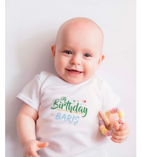 Pia Baby T2022-09 %100 Pamuk İsme Özel Doğum Günü Baskılı Bebek Çıtçıtlı Body