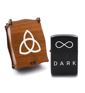 Dark Temalı Zippo Tarzı Benzinli Çakmak & Ahşap Dark Temalı Çakmak Kutusu Hediye Seti