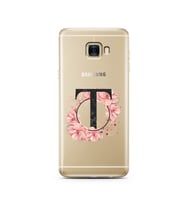 Pembe Çiçekli Harf Tasarım Süper Şeffaf Silikon Telefon Kılıfı Samsung C7   T-Ha