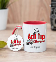 Acil Tıp Teknisyeni Kırmızı Kupa Bardak Ve Anahtarlık Set