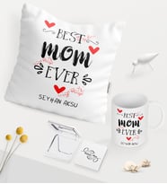 BK Gift Kişiye Özel En İyi Anne Beyaz Kupa Ayna Yastık Seti - 3 (Model 1)